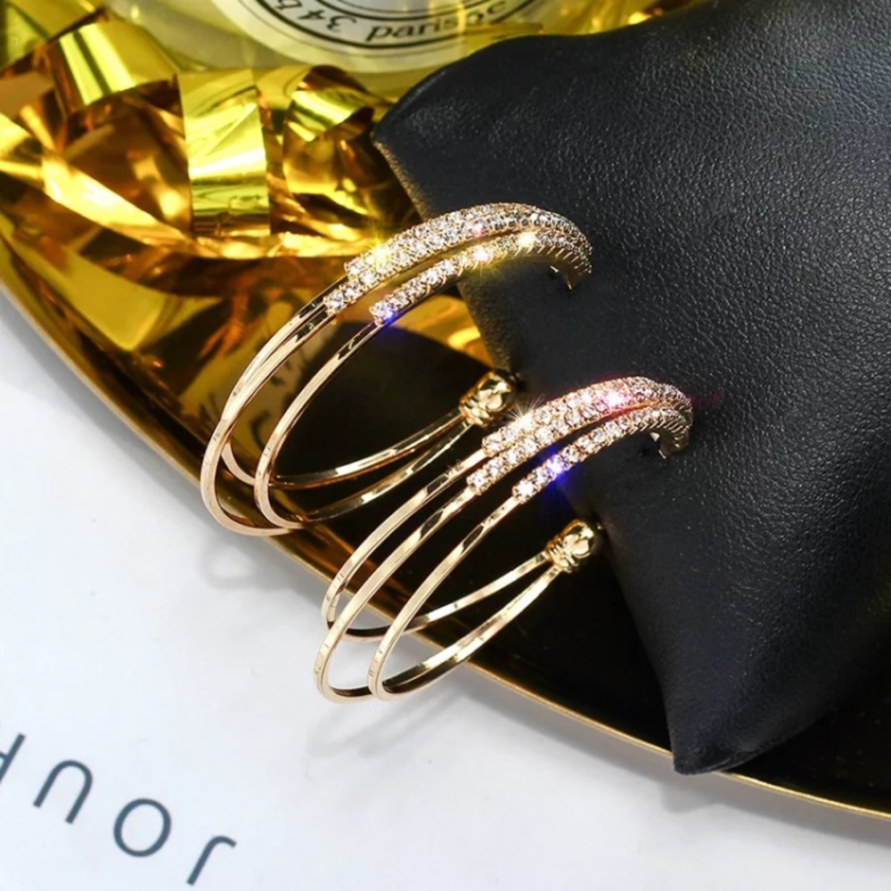 🌟 Gold Plated Rhinestone Hoop Earrings - Picture 5 of 7